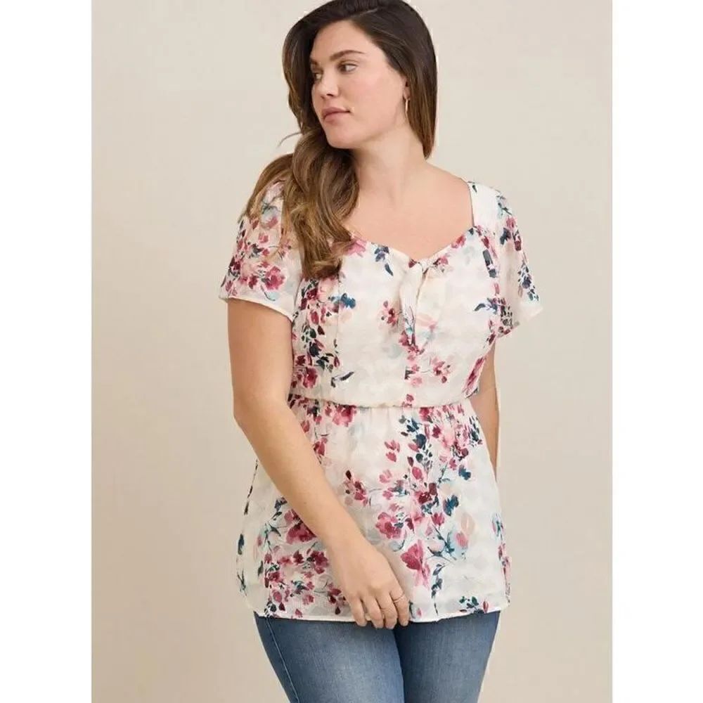 Torrid Fit And Flare Textured Chiffon Top pretty artsy floral 5xl flowy
